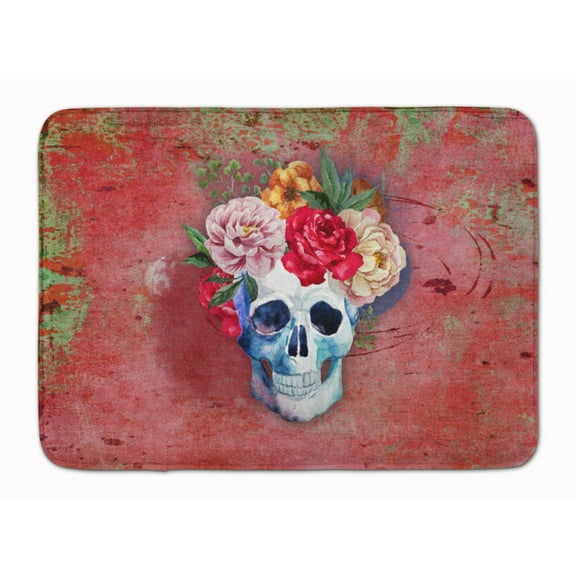 Day of the Dead Red Flowers Skull Machine Washable Memory Foam Mat