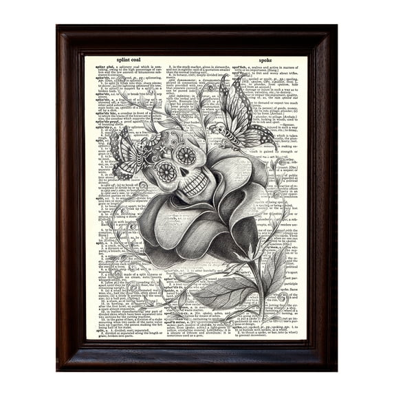 Day of the Dead Rose - Dictionary Art Print Printed On Authentic Vintage Dictionary Book Page - 8 x 10.5