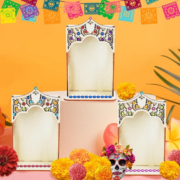 Day of the Dead Shadow Box Set with Papel Picado Design 3 Pack