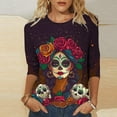 thumbnail image 1 of Xdegoge Day of the Dead Shirts for Women Dia De Los Muertos 3/4 Sleeve Shirt Sugar Skull Plus Size Crew Neck Tunic Tops Winter Cozy Casual Sweatshirts, 1 of 5