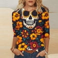 thumbnail image 1 of Xdegoge Day of the Dead Shirts for Women Dia De Los Muertos 3/4 Sleeve Shirt Sugar Skull Plus Size Crew Neck Tunic Tops Winter Cozy Casual Sweatshirts, 1 of 5