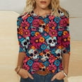 thumbnail image 1 of Xdegoge Day of the Dead Shirts for Women Dia De Los Muertos 3/4 Sleeve Shirt Sugar Skull Plus Size Crew Neck Tunic Tops Winter Cozy Casual Sweatshirts, 1 of 5