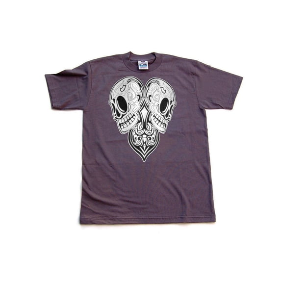 Day of the Dead Skeleton Head Cotton Shirt- Charcoal, Small