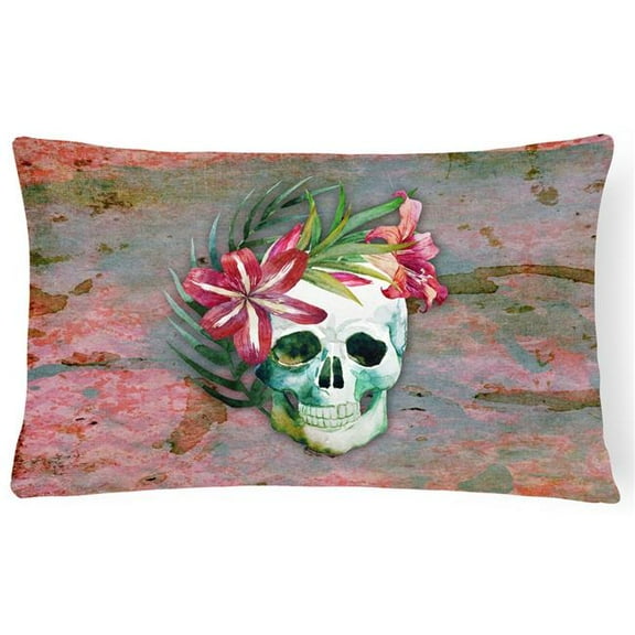 Day of the Dead Skull Flowers Canvas Fabric Decorative Pillow