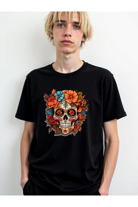 Day of the Dead Skull T-Shirt Men t shirt black elegant limited edition t shirts For summer Fall Funny Unisex Shirt Cotton tshirts