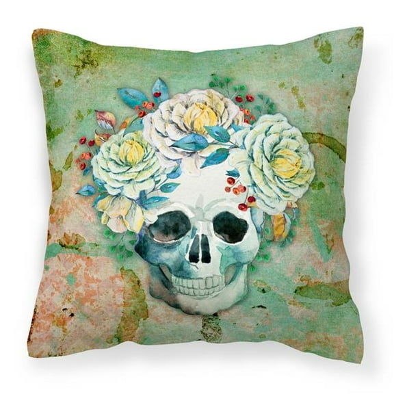 Day of the Dead Skull with Flowers Fabric Decorative Pillow - 14 x 3 x 14 in.