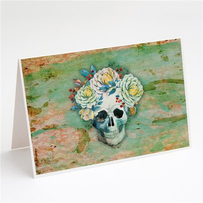 Day of the Dead Skull with Flowers Greeting Cards & Envelopes - Pack of 8