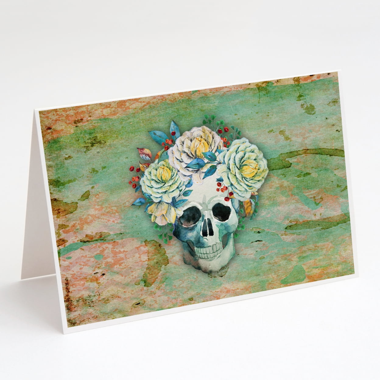 Day of the Dead Skull with Flowers Greeting Cards and Envelopes Pack of 8