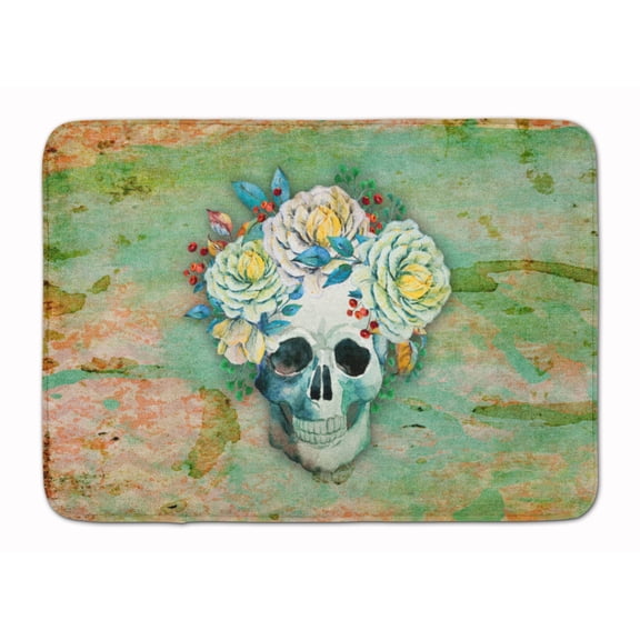 Day of the Dead Skull with Flowers Machine Washable Memory Foam Mat
