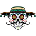 thumbnail image 1 of Day of the Dead Skull with Tassel Hat - Postcard Sized Vinyl Sticker 6" x 4.25", 1 of 3