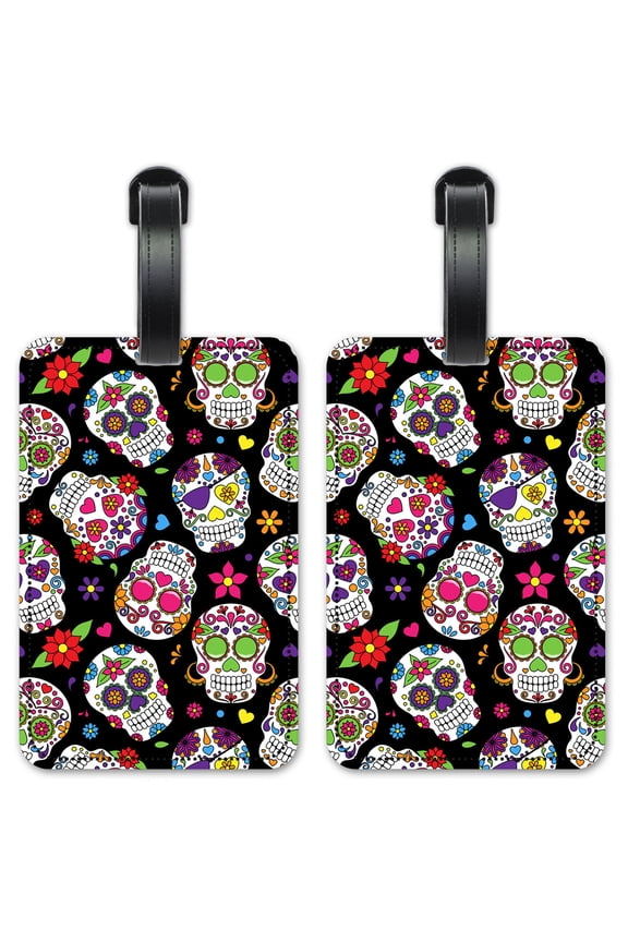 Day of the Dead Skulls - Luggage ID Tags / Suitcase Identification Cards - Set of 2
