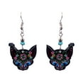 thumbnail image 1 of Day of the Dead Sugar Skull Cat Face Animal Graphic Dangle Earrings - Womens Fashion Handmade Jewelry Pet Lover Accessories, 1 of 1