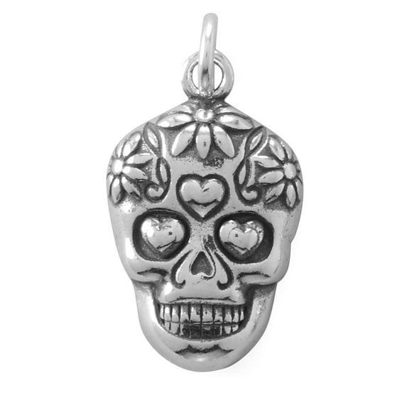 Day of the Dead Sugar Skull Charm Antiqued Sterling Silver