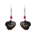 thumbnail image 1 of Day of the Dead Sugar Skull Couple Heart Graphic Dangle Earrings - Womens Fashion Handmade Jewelry Themed Accessories, 1 of 1