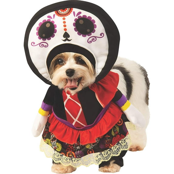 Day of the Dead Sugar Skull Lady Female Pet Animal Halloween Costume-XL