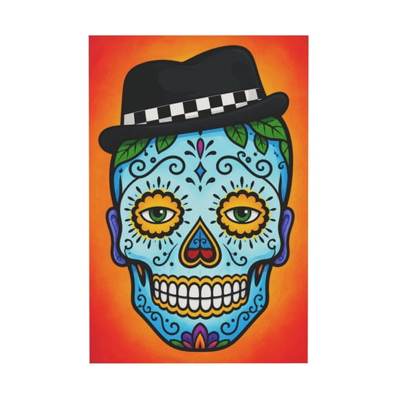 Day of the Dead Sugar Skull Retro Rockabilly Canvas Wall Art for Tattoo Shop Decor 12*18in