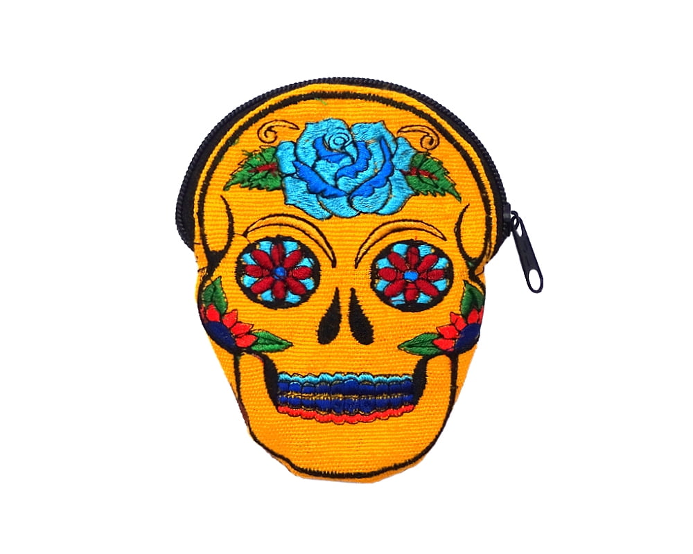 Day of the Dead Sugar Skull Shaped Floral Embroidered Coin Purse Pouch Womens Fashion Handmade Bags Boho Travel Accessories Walmart