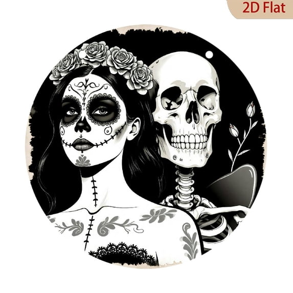 Day of the Dead Sugar Skull Wall Art, Gothic Floral Skeleton Couple ...