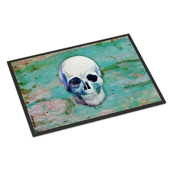 Day of the Dead Teal Skull Indoor or Outdoor Mat - Teal - 24 x 36 in.