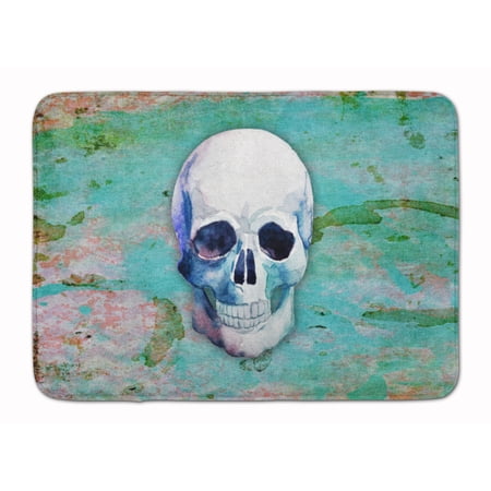 Day of the Dead Teal Skull Machine Washable Memory Foam Mat