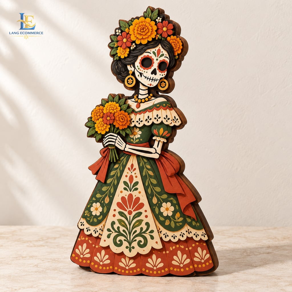 Day of the Dead Wooden Block Decor, Catrina Sugar Skull Mariachi ...