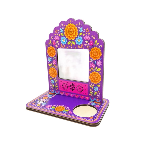 Day of the Dead Wooden Photo Frame Tabletop Display with Tealight Holder Freestanding Memorial Picture Frame Decor