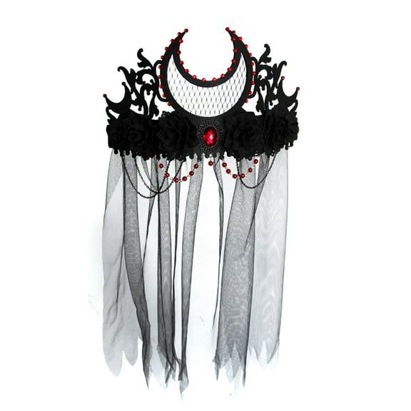 Day of the Death Headband Gothic Headwear Baroque Tiara Crown Halloween Crown Black Veil Crown Lolita Hair Accessories