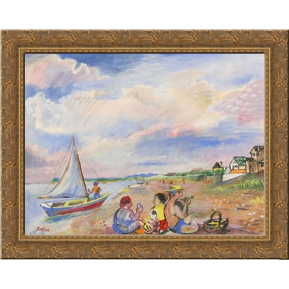 Day on the Beach, Hamptons, Long Island 24x20 Gold Ornate Wood Framed Canvas Art by David Burliuk