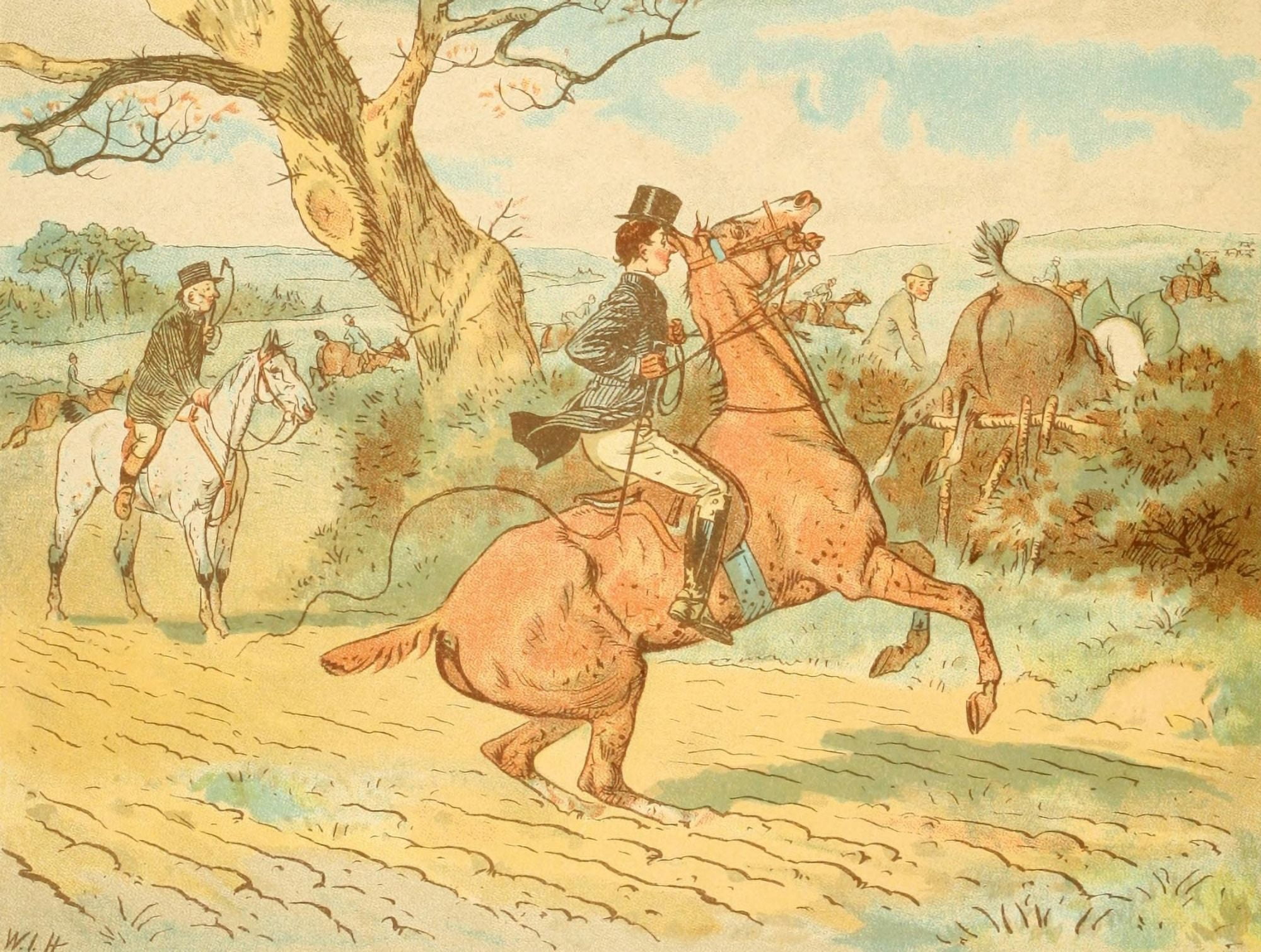 Day with the Harriers 1885 Getting towards a hedge Canvas Art - WJ Hodgson (24 x 36)