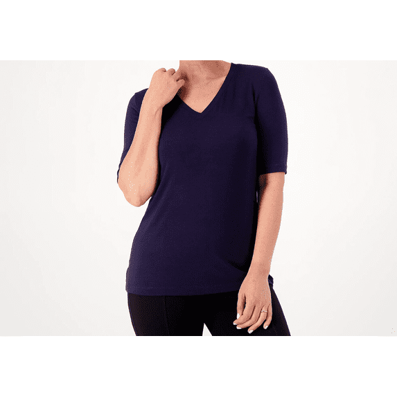 Day2Day by Duette NYC Petite Elbow-Sleeve V-Neck Top Deep Saphire, 2X