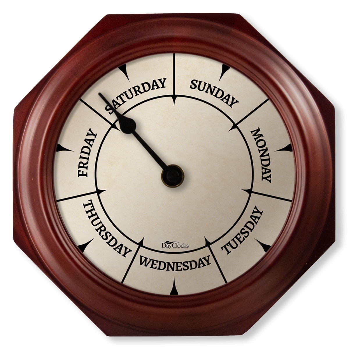DayClocks Classic Day-of-the-Week Wall Clock with 10" Mahogany Wood Frame