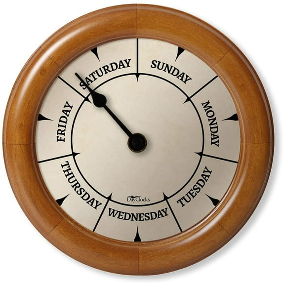 DayClocks Classic Day-of-the-Week Wall Clock with 10" Pine Wood Frame