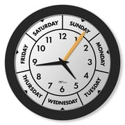 DayClocks Time & Day-of-the-Week Wall Clock with 12" Modern Black Frame