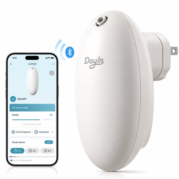 DayIn Waterless Diffuser, Smart Aroma Diffuser with Bluetooth App Control, Cold Air Waterless Essential Oil Diffuser for Home Office Hotel