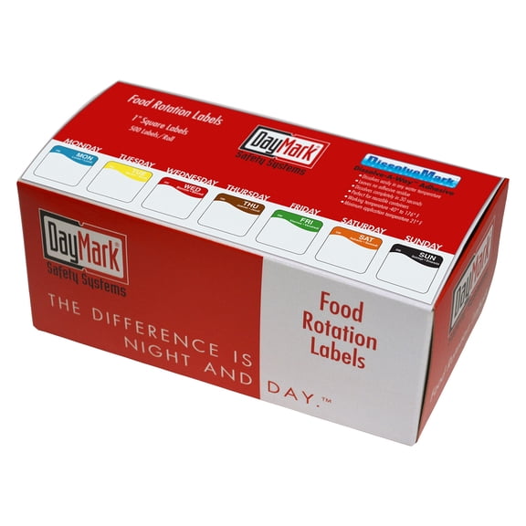 DayMark Day of the Week 1" Square Dissolvable Labels, Monday-Sunday, Dispenser Box Included (3,500 labels)