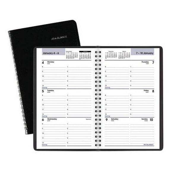 DayMinder Block Format Weekly Appointment Book, 8.5 x 5.5, Black Cover, 12-Month (Jan to Dec): 2026 | Bundle of 5