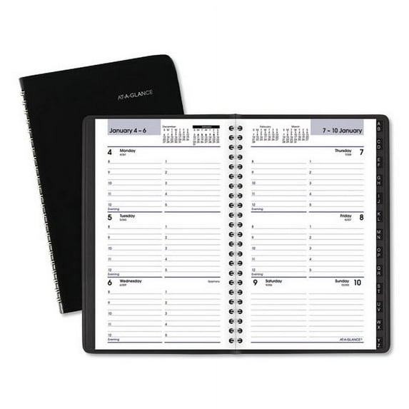 DayMinder Block Format Weekly Appointment Book, Tabbed Telephone/Add Section, 8.5 x 5.5, Black, 12-Month (Jan to Dec): 2024 | Bundle of 10 Each