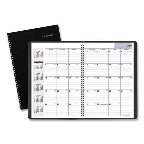 DayMinder Monthly Planner, Academic Year, Ruled Blocks, 12 x 8, Black Cover, 14-Month: July 2025 to Aug 2026 | Bundle of 5