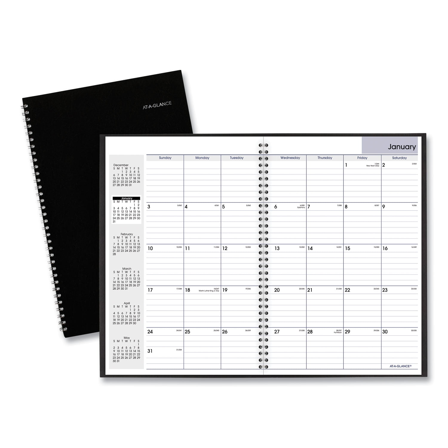 DayMinder Monthly Planner, Ruled Blocks, 12 x 8, Black Cover, 14Month