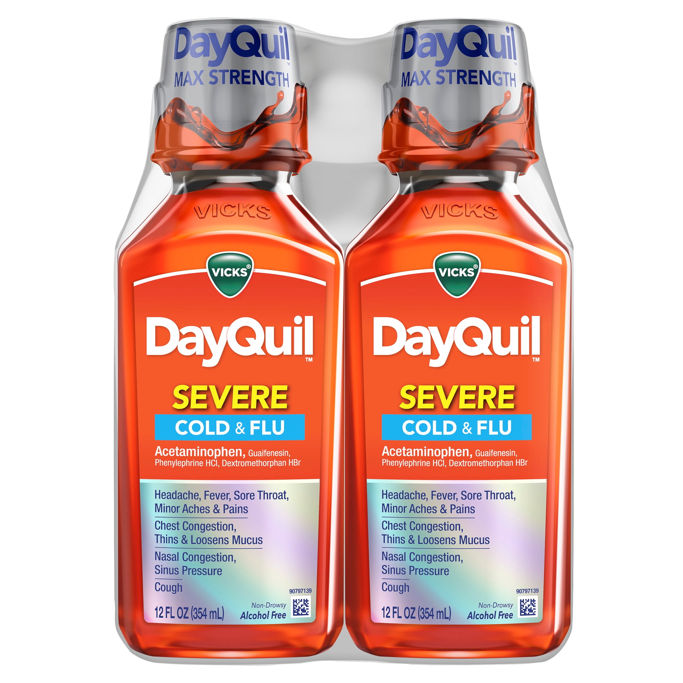 Vicks DayQuil SEVERE Cold & Flu, Over-the-Counter Medicine, 2x12 fl oz