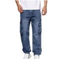 thumbnail image 1 of DayScoop Casual Pants for Men Fashion Bottoms Summer Solid Color Multi Pocket Workwear Breathable Full Length Jeans, 1 of 5
