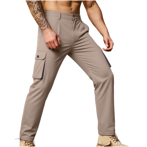 DayScoop Casual Pants for Men Fashion Slacks Summer Faddish Solid Color Patchwork Zipper Multiple Pockets Trousers