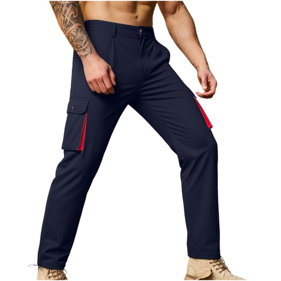 DayScoop Casual Pants for Men Fashion Slacks Summer Faddish Solid Color Patchwork Zipper Multiple Pockets Trousers