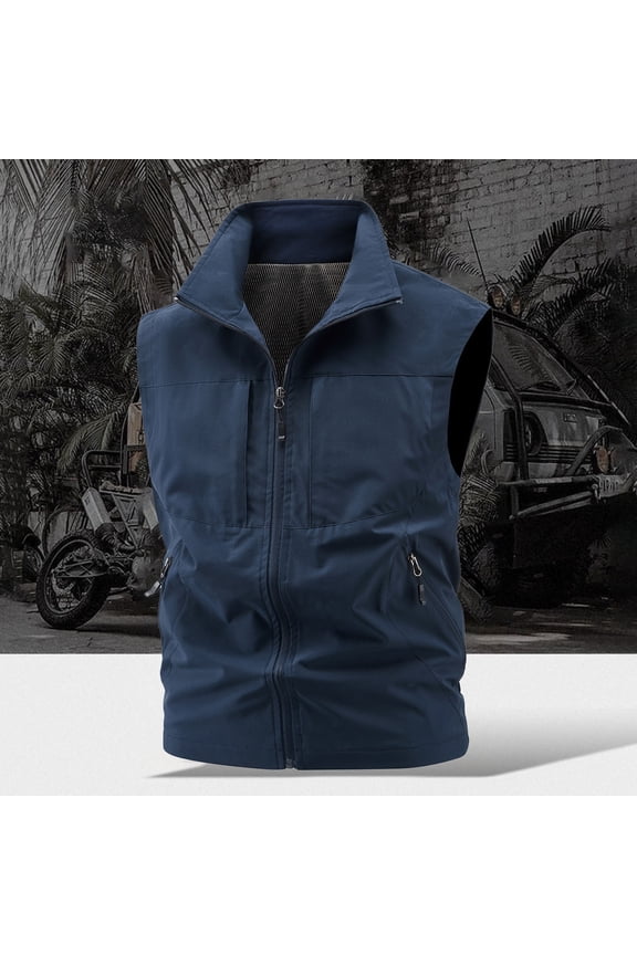 Casual Vest for Men Winter Sleeveless Jacket Big & Tall Fashion Summer Solid Color Stand-Up Collar Waistcoat Top Plus Size