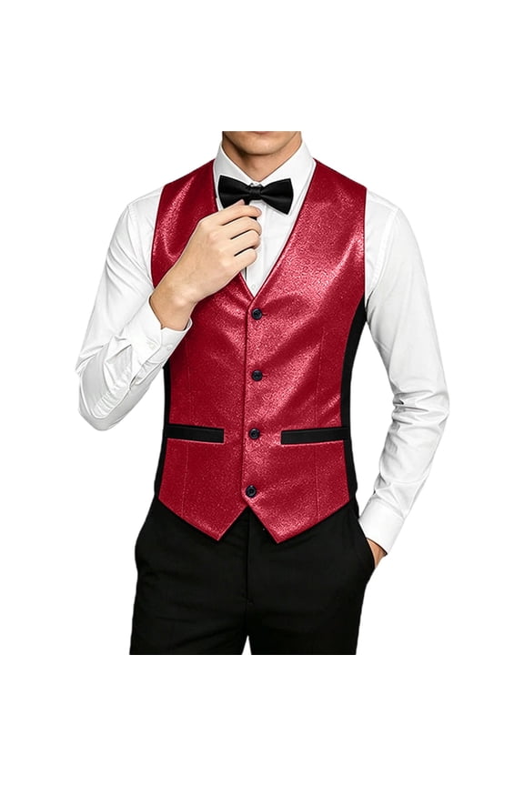 Casual Vest for Men Winter Sleeveless Jacket Fashion Solid Color V-Neck Button Up Suit Stage Performance Outfit Top