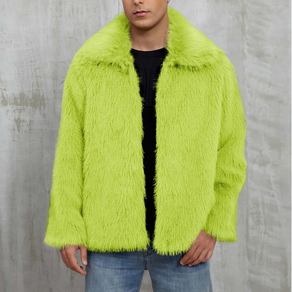 DayScoop Fall Outer Jacket for Men Long Sleeve Outerwear Winter Fashion Casual Warm Faux Furry Coat Solid Neck Tops