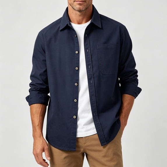 DayScoop Fall Shirt for Men Fashion Shirt Big & Tall Casual Long Sleeve Solid Color Leisure Thin Tooling Lapel Pocket Button Opening Closing Outdoor Tops Plus Size