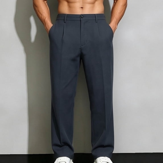 DayScoop Fashion Pants for Men Casual Trousers Summer Solid Color Ice Silk Dress Wide-Leg Straight Loose Draped Business Suit Full Length Pants Plus Size
