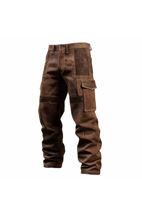 Fashion Pants for Men Casual Trousers Summer Solid Color Loose Multi-Pocket Buttoned Waist Workwear Belted Cargo Full Length Pants