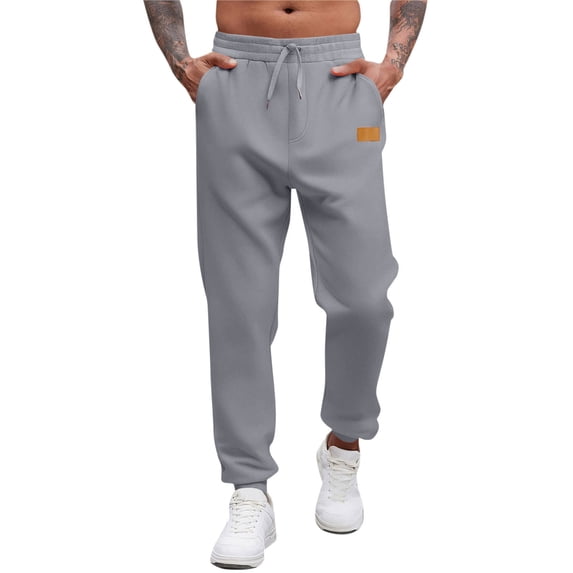 DayScoop Fashion Pants for Men Casual Trousers Winter Solid Color Sporty Pocket Elastic Waist Drawstring Tight Fitting Full Length Pants
